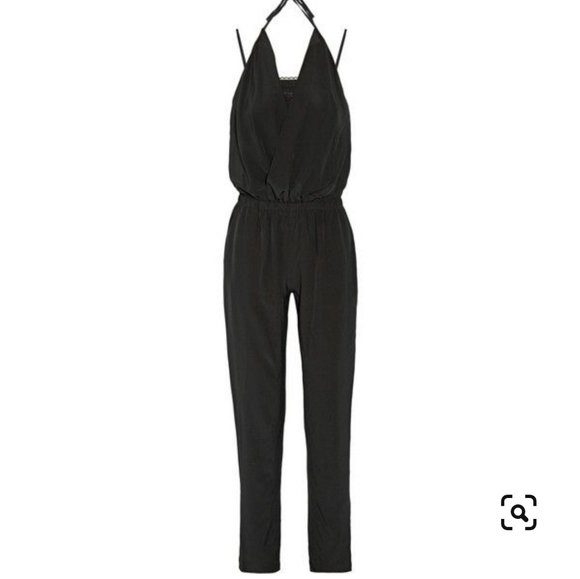 Vanessa Bruno Etawa Silk Lace Trim Halter Jumpsuit Romper in Black Size 40